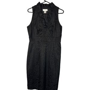 London Style Black Sleeveless V-Neck Leopard Print Sheath Dress Women Sz 12